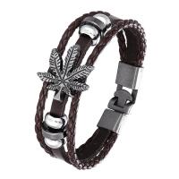 Pulsera De Cuero Vintage Multicapa Con Hoja De Arce Tejida Para Hombres Moda Religiosa Accesorios De Joyería Encantadora - details 0
