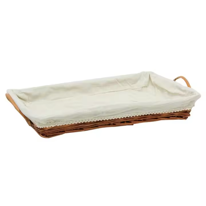 BANDEJA MIMBRE MARRON CLARO C/ TELA BLANCA 60x40x8 - 1