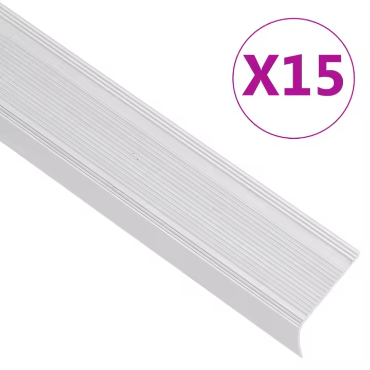 vidaXL Perfiles de peldaños forma de L 15 uds aluminio plata 90 cm - 1