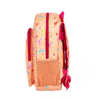 Mochila escolar dinosaurios color melocotón naranja. RUBIO. 2 cremalleras. Hasta 6 años. Bolsillo lateral portabotellas. Capacidad 10L. - details 3