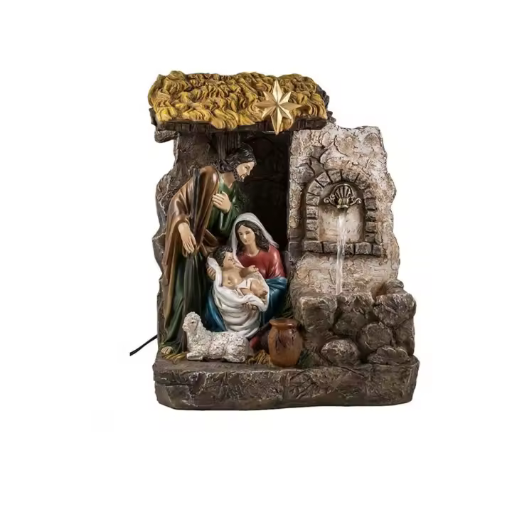 Nacimiento Navidad Misterio con Fuente figura 35 cm. monopieza resina Niño Jesús Virgen María San - 1