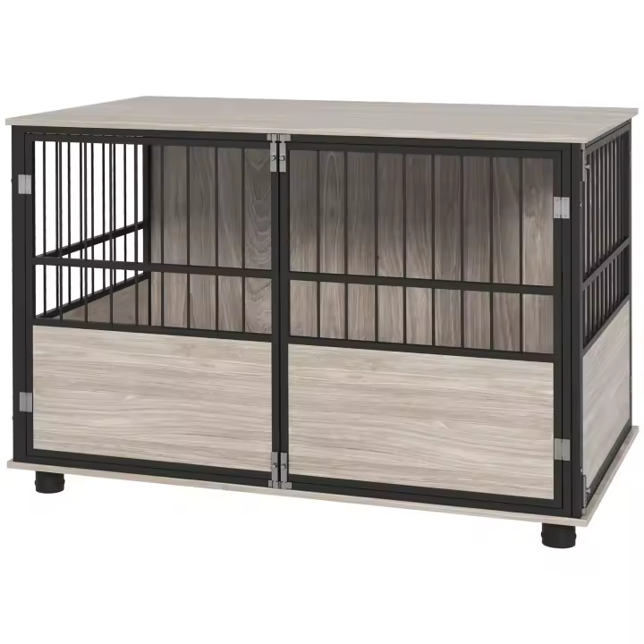 PawHut Jaula para Perros en Casa, Casa para Perros, Jaula Antideslizante para Mascotas, Caja para Perros con Puertas, Casa para Perros hasta Perros Grandes, Nogal, 100 x 60 x 68 cm - 1