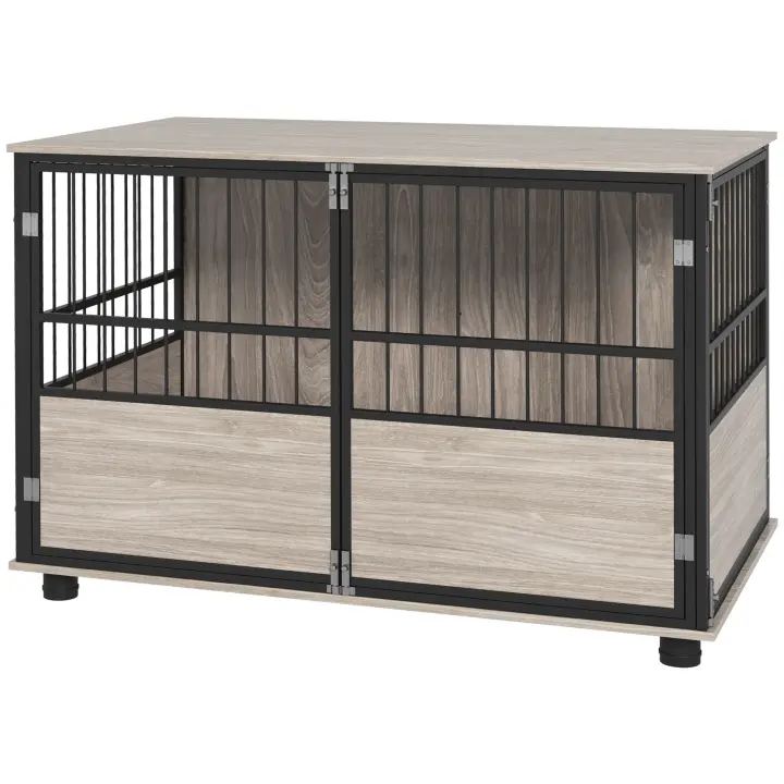 PawHut Jaula para Perros en Casa, Casa para Perros, Jaula Antideslizante para Mascotas, Caja para Perros con Puertas, Casa para Perros hasta Perros Grandes, Nogal, 100 x 60 x 68 cm - 1