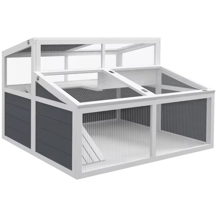 PawHut Jaula para tortugas para animales pequeños con 3 puertas, rampa, 2 espacios, techo de policarbonato, 115 x 115 x 82 cm, color gris - 1
