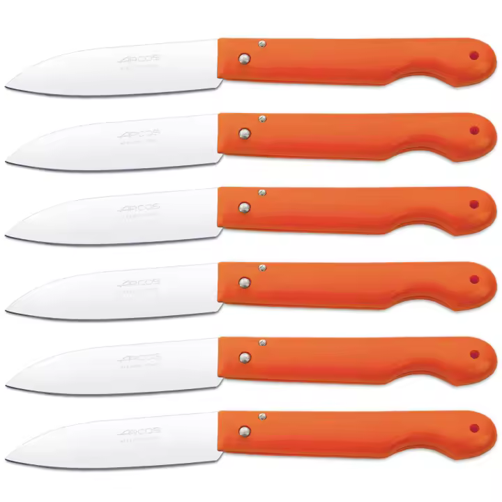 ARCOS Navaja Profesional - Navaja de Cocina (85 mm) - Acero Inoxidable Nitrum® - Mango de Polipropileno (Naranja) - PACK 6 - 1