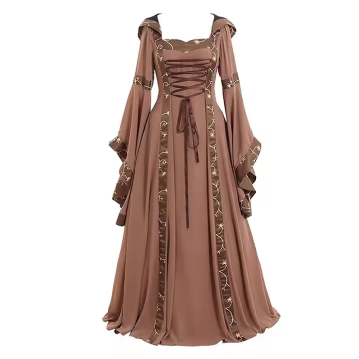Medieval Vestido Mujer encaje hasta manga large Piso medieval longitudinal Halloween traje - 1
