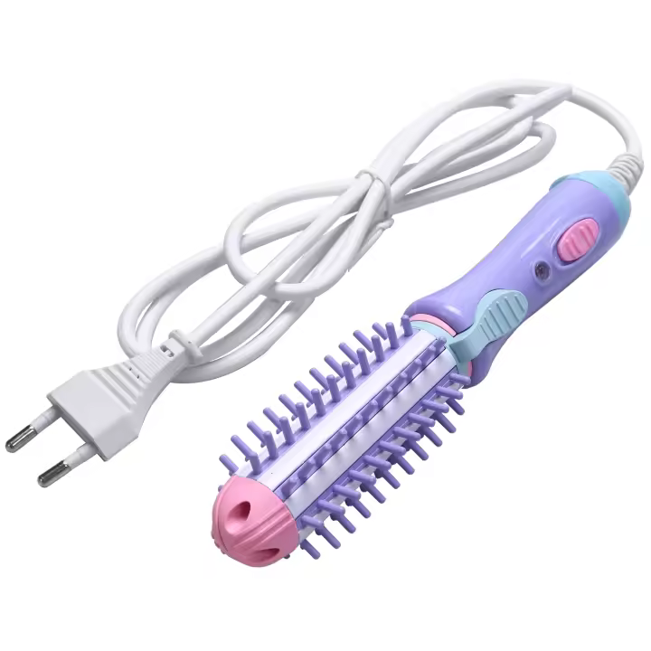 Rizador de pelo eléctrico, plancha de pelo iónica de cerámica, cepillo caliente, enchufe europeo # púrpura - 1