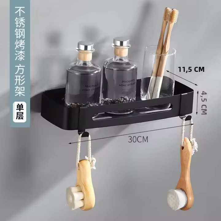 Estante De Esquina Para Baño En Acero Inoxidable Negro / Plateado Con Gancho Organizador De Ducha Almacenamiento Montado En La Pared Accesorios De Baño - 1