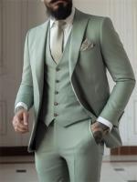 Traje De Novio Verde Sabio Para Hombre 3 Piezas (Chaleco+Pantalón+Abrigo) Trajes Formales Para Bodas Y Bailes De Prom Talla Delgada - details 3