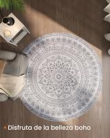 Alfombra Redonda Antideslizante de 160 cm, Estilo Boho, Lavable a Máquina, Decoración del Salón y Dormitorio, Gris paloma - details 1