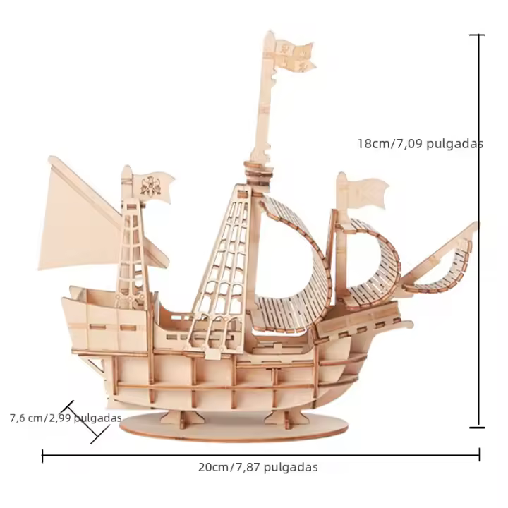 Puzzle De Madera 3D De Barco Con Sails 1PC Modelo De Montaje DIY Decoración De Escritorio Regalo De Manualidades De Madera - 1