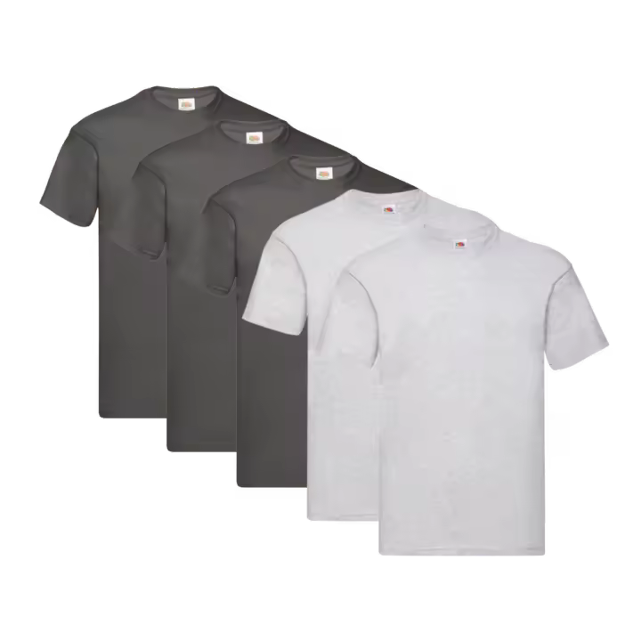 Fruit of the Loom Original - Camiseta Manga Corta para Hombre (Pack de 5 unidades) - 3 Gris Escuro/ 2 Gris Jaspeado - 1