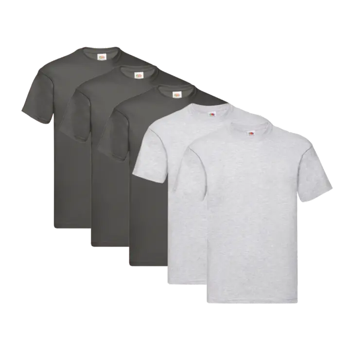 Fruit of the Loom Original - Camiseta Manga Corta para Hombre (Pack de 5 unidades) - 3 Gris Escuro/ 2 Gris Jaspeado - 1