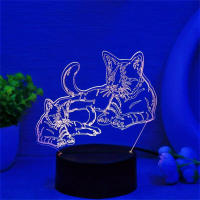 Lámpara De Noche 3D Con Ilusión Optica De Dos Gatos 7 Colores Cambiantes Luz Ambiental Para El Dormitorio Con Toque - details 0