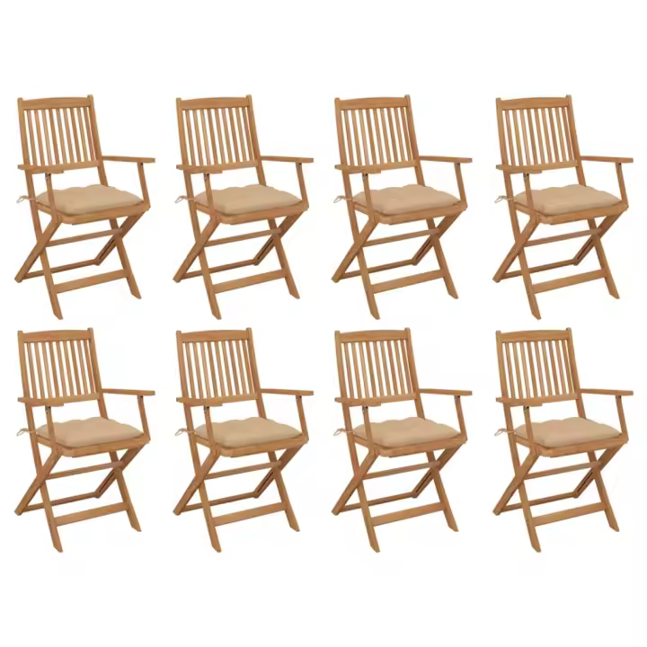 vidaXL Sillas de jardín plegables 8 uds y cojines madera maciza acacia - 1