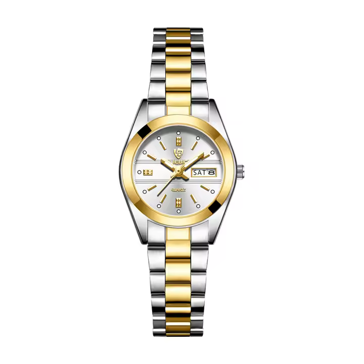 Reloj De Pulsera De Acero Inoxidable Para Hombres Y Mujeres Reloj De Cuarzo Moda Impermeable Con Calendario Reloj De Mano Dorada Lujo Resistente Al Choque - 1