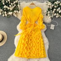 Vestido Elegante De Mujer 2024 Pleated Miyak Primavera Otoño V-Neck Suéter Beaded Exquisito Cinturón A-Line Midi Vintage Polyester - details 7