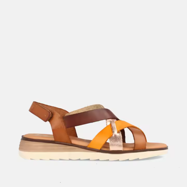 MARILA SHOES SANDALIAS PARA MUJER CON CUÑA BAJA EN PIEL BETIANA COMBI AVELLANA - 1