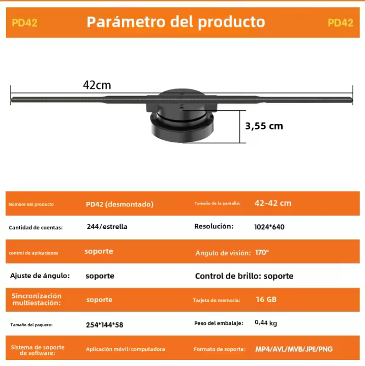 Proyector De Holograma 3D PD42 Con Fan Y Pantalla Wifi Para Publicidad Empresarial Lámpara Holoportadora Con Hojas De Ventilador Reemplazables - 1