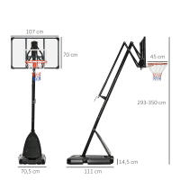 SPORTNOW Canasta de Baloncesto con Altura Ajustable 293-350 cm Aro de Baloncesto con Ruedas Tablero de Rebote Base Rellenable para Exterior 111x70,5x293-350 cm Negro - details 1
