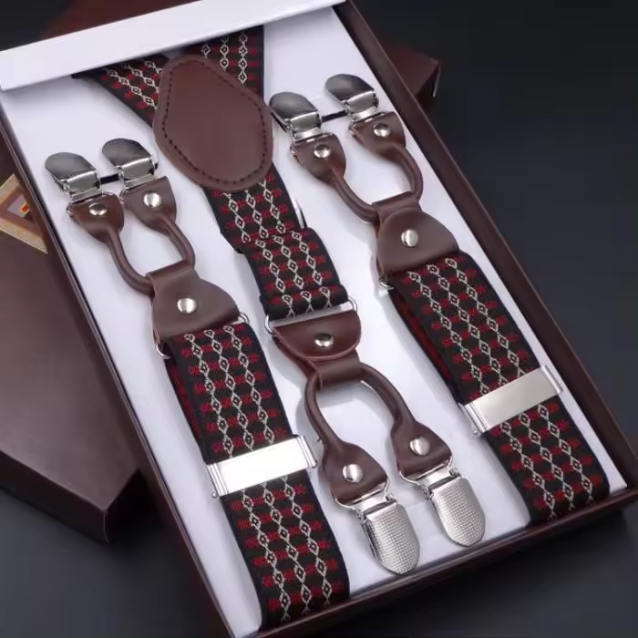 Tirantes para hombre - Forma de Y - Rojo - Talla ajustable - 6 clips - 1
