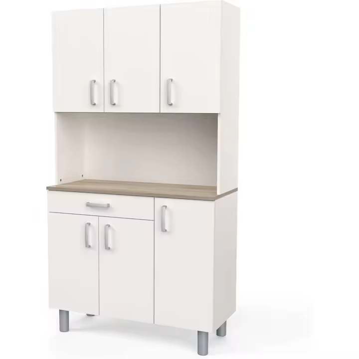 Mueble Auxiliar Cocina, Armario Cocina, Alacena Cocina Buffet 6 Puertas Blanco y Roble Kronberg 101x185 cm - 1