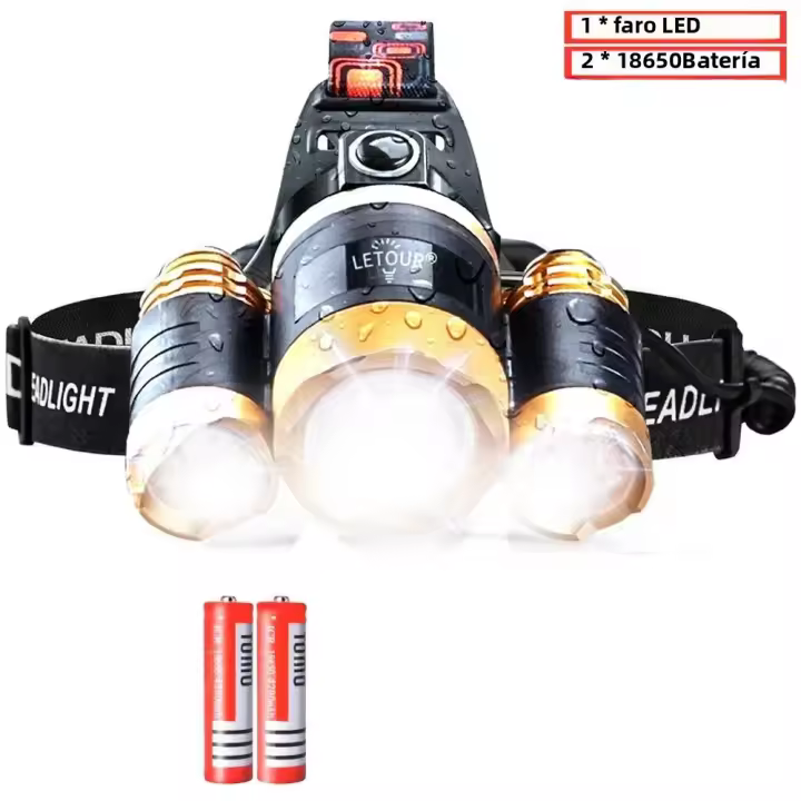 Linterna Frontal LED Recargable USB Con Batería 18650 4 Modos Impermeable Torcha De Trabajo Para Emergencias Y Pesca - 1