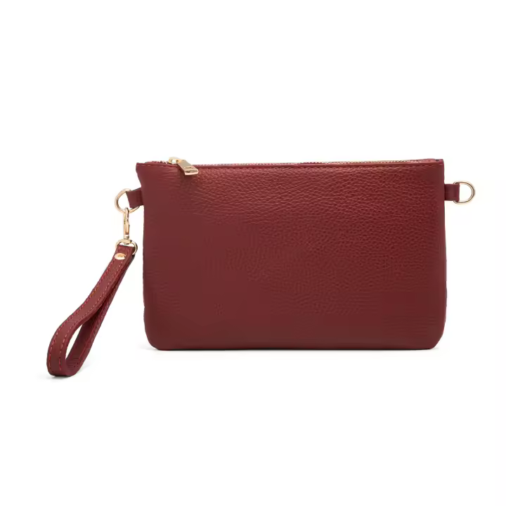 Bolso Clutch Mujer with Correa para el HOMBRO, Bolso de fiesta, mini Bolso Piel authentic Suave, Made in Italy, Modelo Mya, Clutch Burdeos - 1