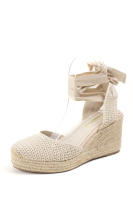 Alpargatas valencianas de cuña de espartos con plataforma y cintas, Sandalias de cuña crochet con cuña alta, tejido trenzado estilo fresco y elegante Mynzi - details 0