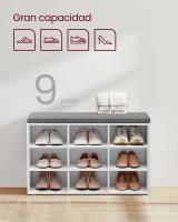 Banco zapatero con asiento acolchado, 9 compartimientos y estantes ajustables, ideal para entrada y sala de estar, disponible en blanco o marrón rústico - details 3