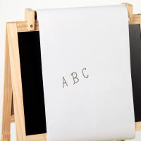 WOOMAX - Pizarra infantil doble cara (negra y blanca magnética) + rollo de papel para escribir, 57x59x93 cm, incluye tizas, imanes educativos, borrador, rotulador, 2 cestas de almacenaje y 2 botes, caballete madera, diseño 3 en 1, juguetes niños 3 años - details 1
