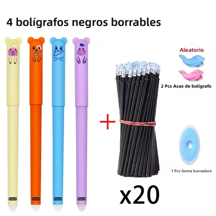 Juego De Bolígrafos De Gel Erasables Kawaii Con Punto Fino De 0.5 Mm Tinta Negra/Azul Para Escuela Y Oficina Suministros De Escritura - 1