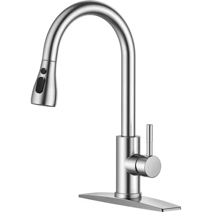Grifo de fregadero de Cocina Con rociador desmontable, de una sola Manija con diseño de Arco Alta, de Maple inoxidable, Con rociador extraible, Níquel cepillado - 1