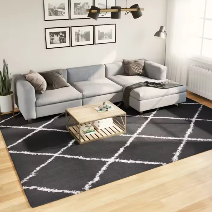 vidaXL Alfombra de pelo largo moderna negro y crema 240x340 cm - 1