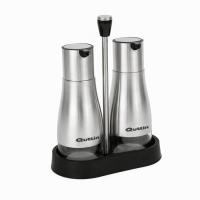 MAXHOME-Set de 2 aceiteras de acero inoxidable con soporte, botellas para aceite y vinagre de 320 ml, resistentes y fáciles de usar, perfectas para cocina, mesa y hogar, 18 x 9.5 x 23 cm - details 0