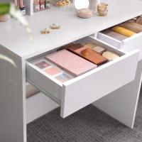 Tocador con Espejo Plegable, Espacio de Almacenamiento, Mesa de Maquillaje Moderna con 2 Cajones, 3 Compartimentos, Color Blanco - details 4