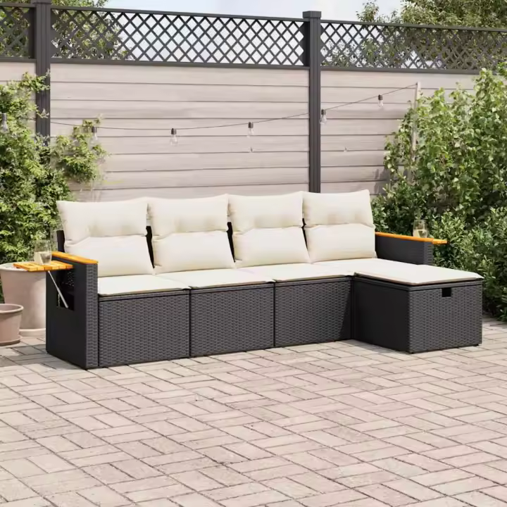 vidaXL Set de muebles de jardín 5 pzas y cojines ratán sintético negro - 1