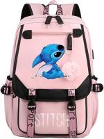 Mochila Escolar Stitch Negra con Detalles Rosas 45x30x19 cm – Mochila Grande para Niñas, Niños, Mujeres y Hombres, Resistente y Cómoda, Puerto USB y Salida de Auriculares, Ideal para Viaje y Universidad - details 10