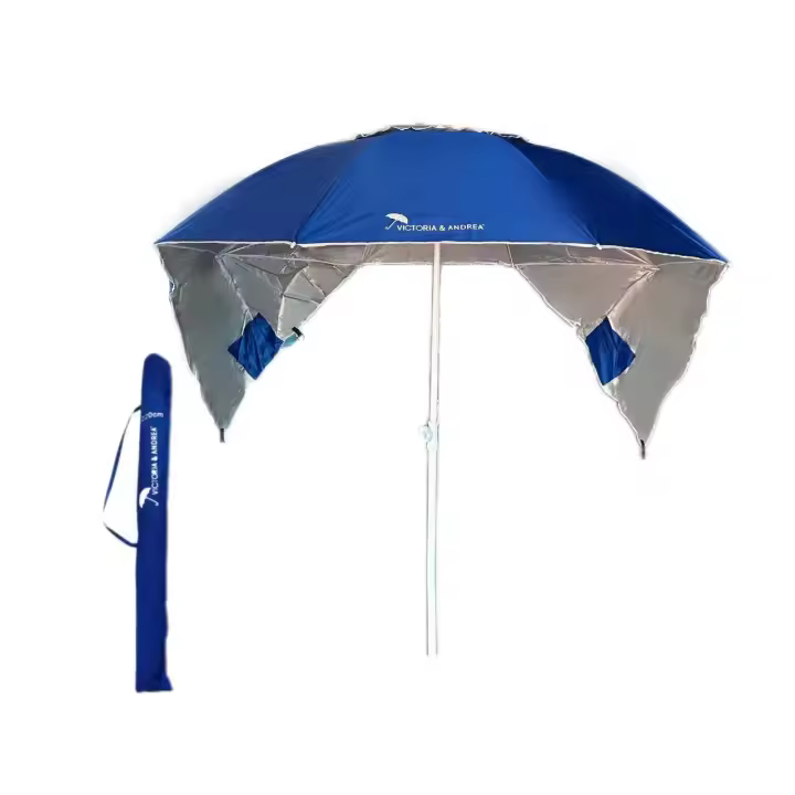 VICTORIA&ANDREA® Sombrilla de Playa 2 en 1 Parasol para Playa, 8 Varillas con 2 Paneles Laterales Toldo Portátil Anti-UV con Bolsa de Transporte, Ø220cm, ideal para Playa Camping Jardín y Piscina，Jugar - 1