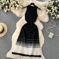 Vestido Midi Bodycon A-Line De Mujer Sin Mangas Patchwork Tejido Long Sundress Malla Elástica Estilo Callejero Verano 2024 - details 26