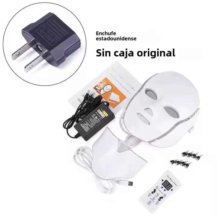 Mascarilla Facial with Luz LED para Cuello, Máscara de therapy LED para juventud de la piel, antiacné de Belleza, masajeador signatures de estiramiento Facial, 7 Colores - 1