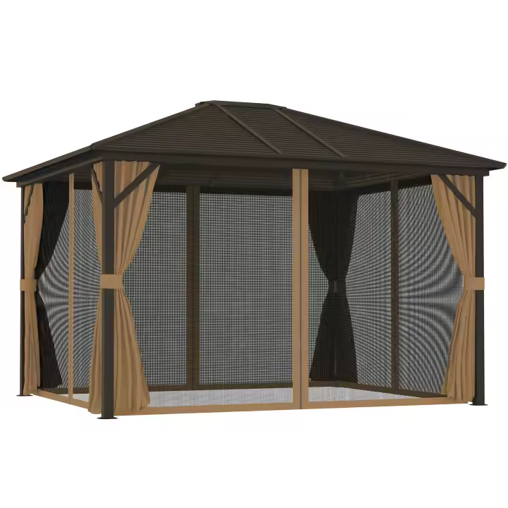 Outsunny Cenador para Jardín 3x3,6 m Pérgola de Jardín Gazebo con Doble Techo 4 Paredes Laterales 4 Mosquiteras Anti-UV y Marco de Aluminio Carpa para Exterior Terraza Patio Café - 1