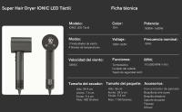 Secador de Pelo Profesional Super Hair Dryer IONIC pantalla LED táctil Diseño Innovador de Ultima generación Sin Aspas, Con Seis Accesorios, incluye soporte de pared, Boquilla Alisadora, Flyaway, Difusor, Boquilla aire suave, Boquilla suave.  - details 7