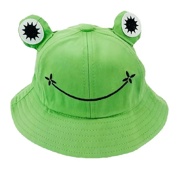 Sombrero de Pescador Infantil con Diseño de Rana, Estilo Bucket Hat de Algodón Suave y Transpirable, Ideal para Protección Solar en Primavera y Otoño, Perfecto para Playa, Viajes y Actividades al Aire Libre (Verde, Rosa, Naranja, Amarillo) - 1