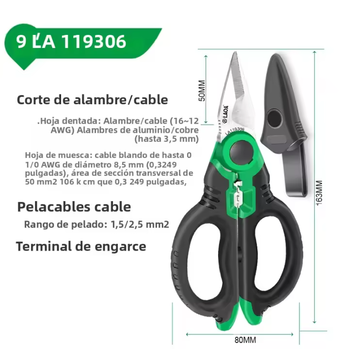 Tijeras Eléctricas LAOA De 6/7 Pulgadas Corte Y Deshuesado De Cables 1.5-4mm² Multifuncionales De Acero Inoxidable - 1