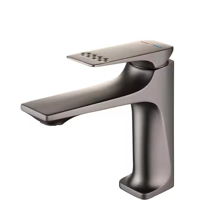 Lavabo con Núcleo de Cobre y Grifo de Agua Fría y Caliente - Baño a Prueba de Salpicadura - Altura 16,5 Cm - PIPE de Entrada de Agua 60 Cm - Pistola Gris - 1