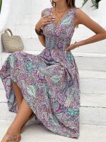 Vestido De Verano Para Mujer 2024 Estampado Moda Cuello En V Cintura Alta A-Line Largo Hasta La Rodilla Polyester Sin Capucha - details 5