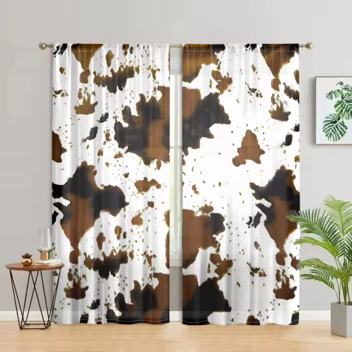 2 Piezas Cortinas De Pato Moda Con Patrón De Vaca Semi Nocturnas Para Sala De Estar Dormitorio Cocina Decoración De Hogar - 1