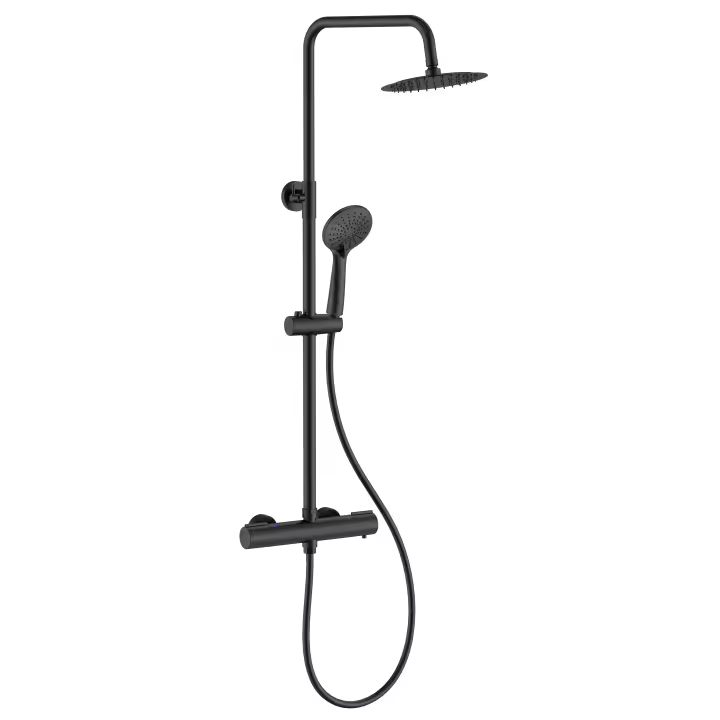 Aica Columna de Ducha Termostática Redonda en Todo Negro Barra 768-1200mm - 1