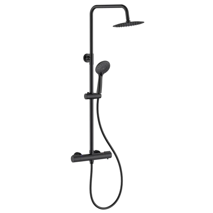 Aica Columna de Ducha Termostática Redonda en Todo Negro Barra 768-1200mm - 1
